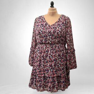 LESLIE FAY Floral Print V-Neckline Ruffle Hem Mini Dress, NWT! Size 16